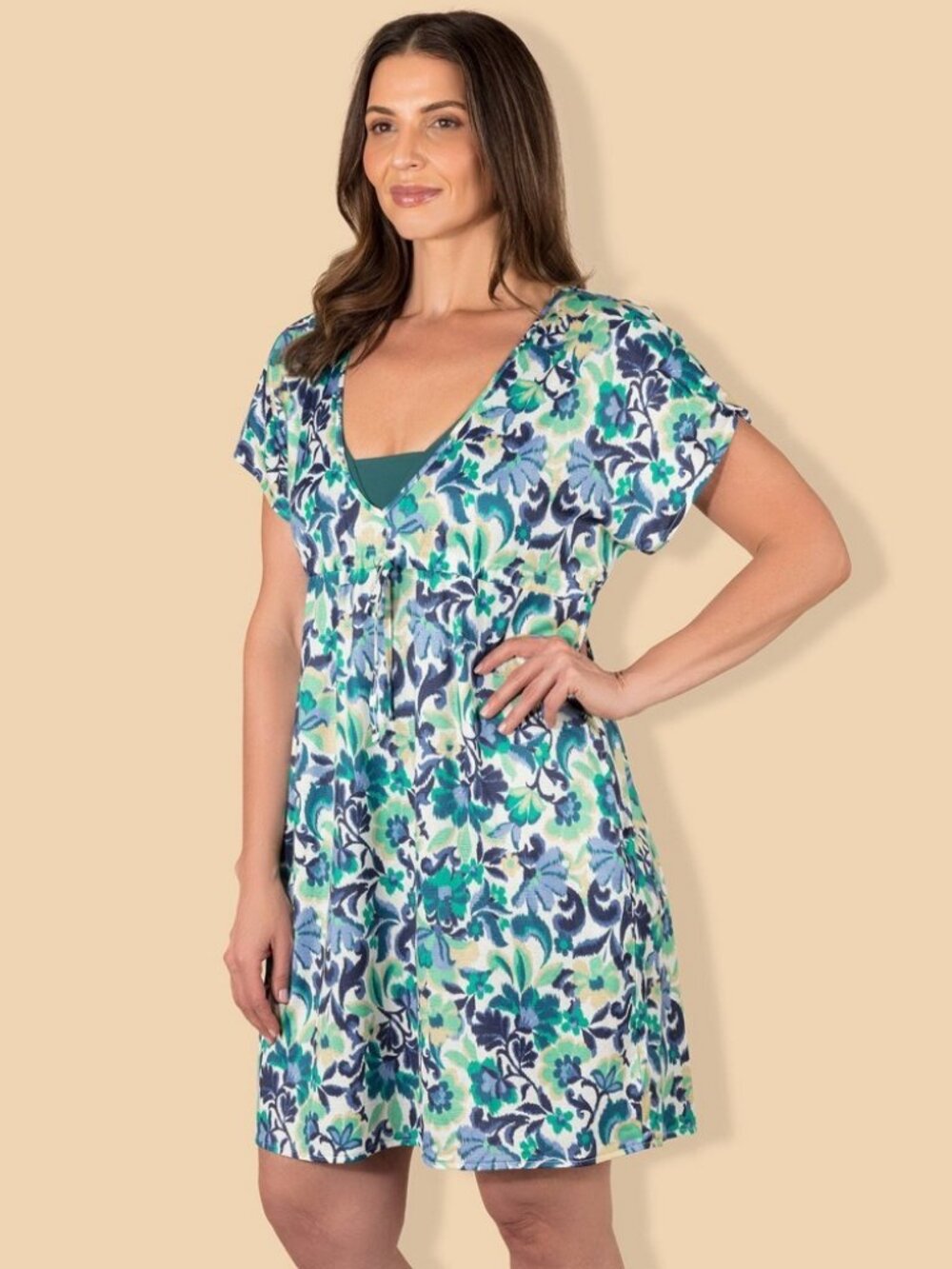 Lands' End Women's Drawstring Tunic Swim Cover up - Multi XS